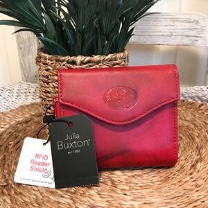 Julia Buxton Heiress Leather RFID Trifold Wallet Red NWT